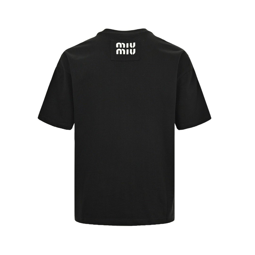 Miu Miu White Logo T-Shirt Black