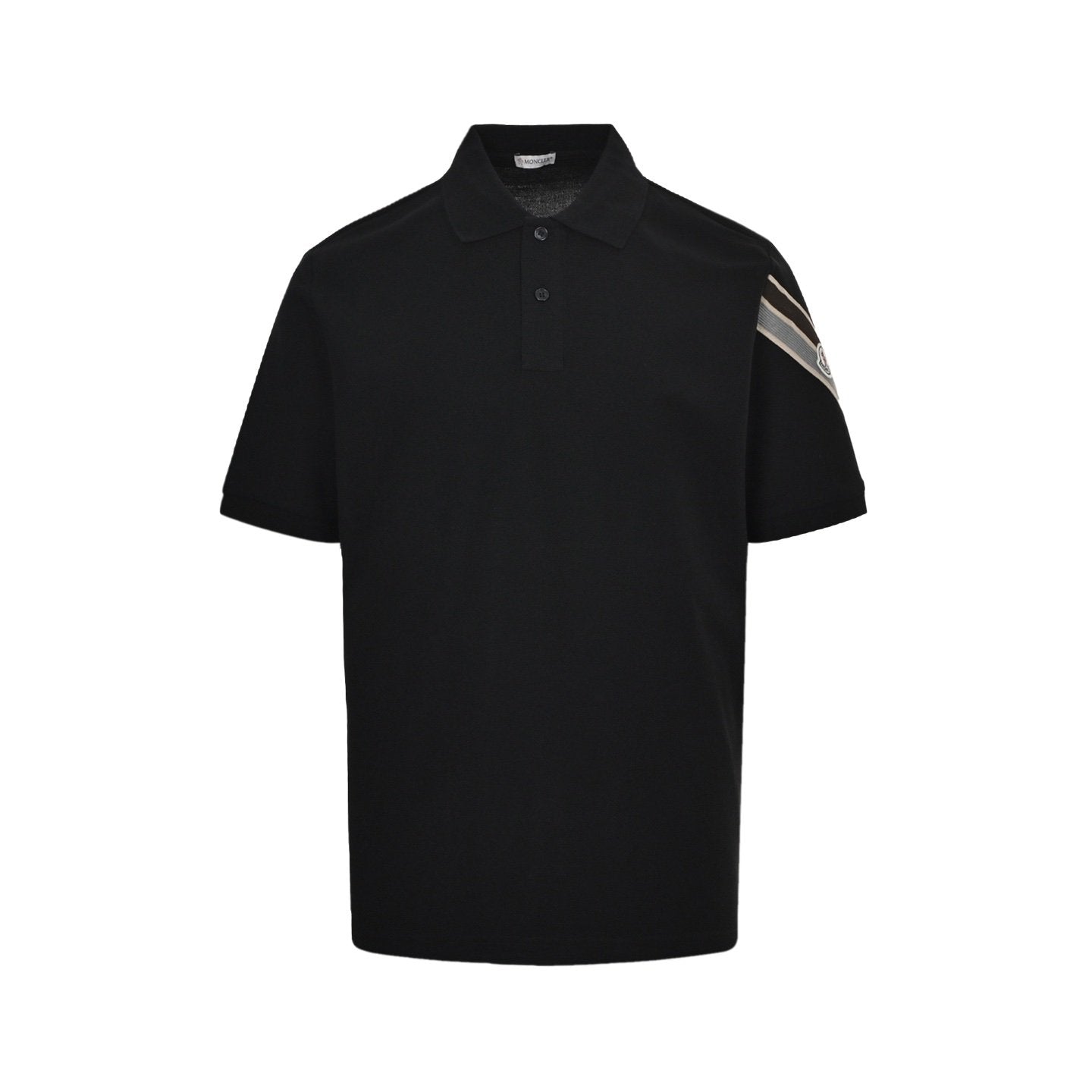 Moncler Tricolour Trimmed Cotton Piquet T-Shirt Black