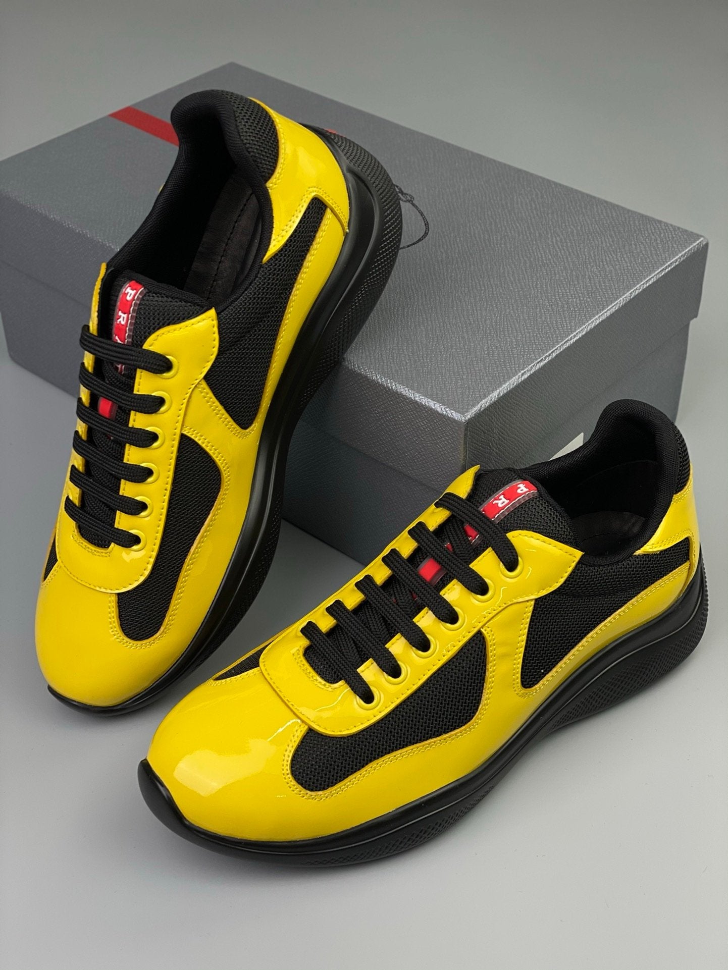 Prada Americas Cup Black & Yellow Trainers Patent