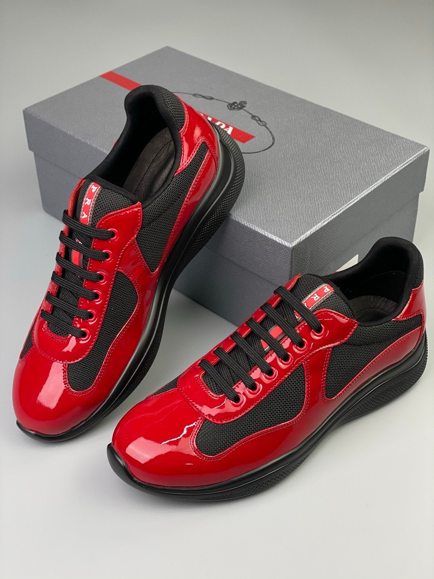 Prada Americas Cup Black & Red Trainers Patent