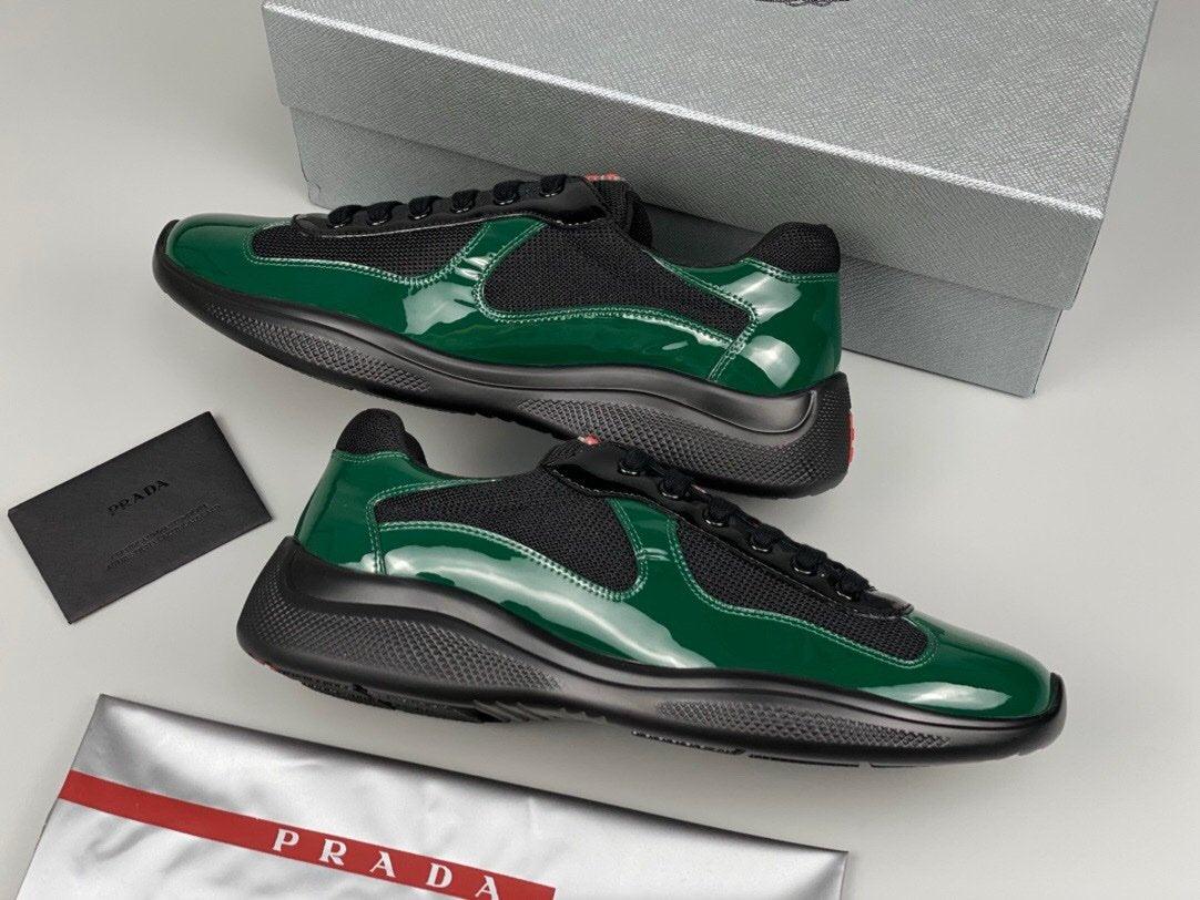 Prada Americas Cup Black & Green Trainers Patent