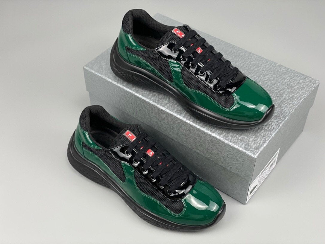 Prada Americas Cup Black & Green Trainers Patent