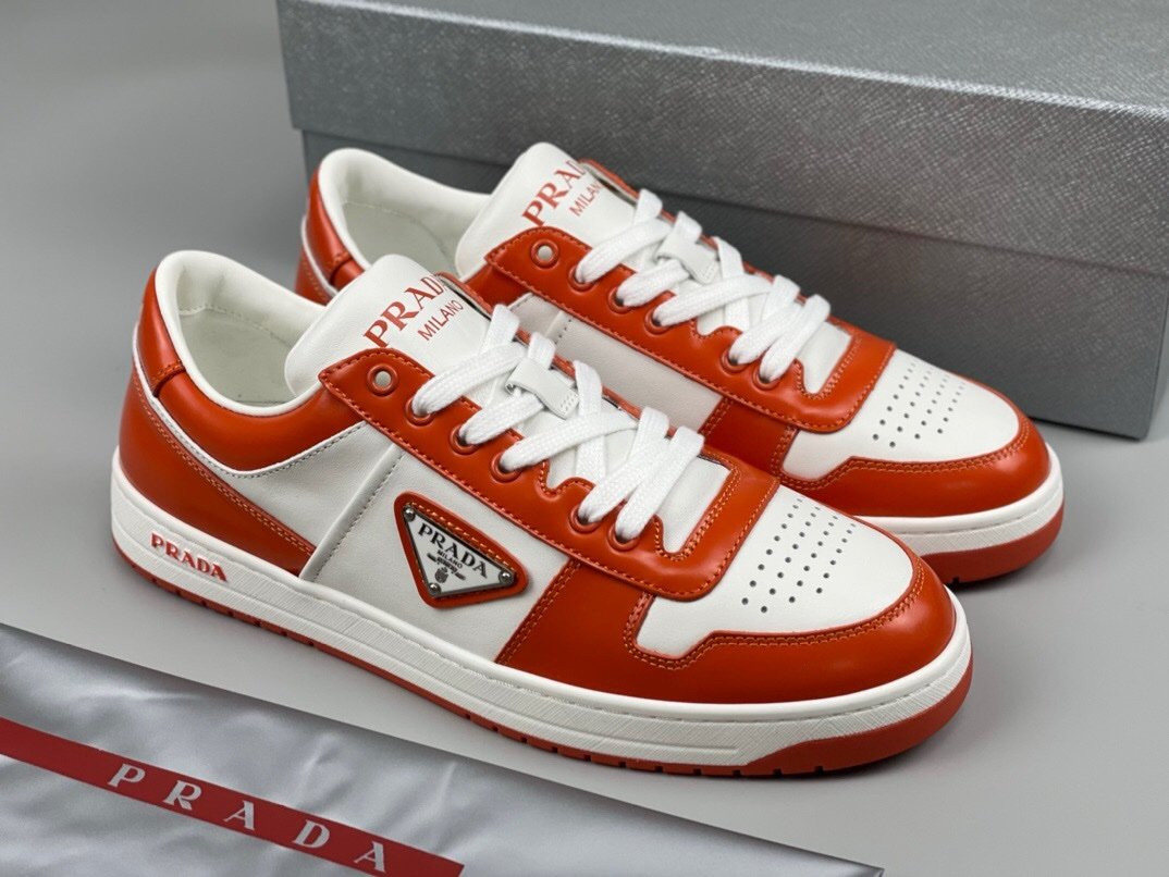 Prada Downtown Leather White Orange Re-Nylon