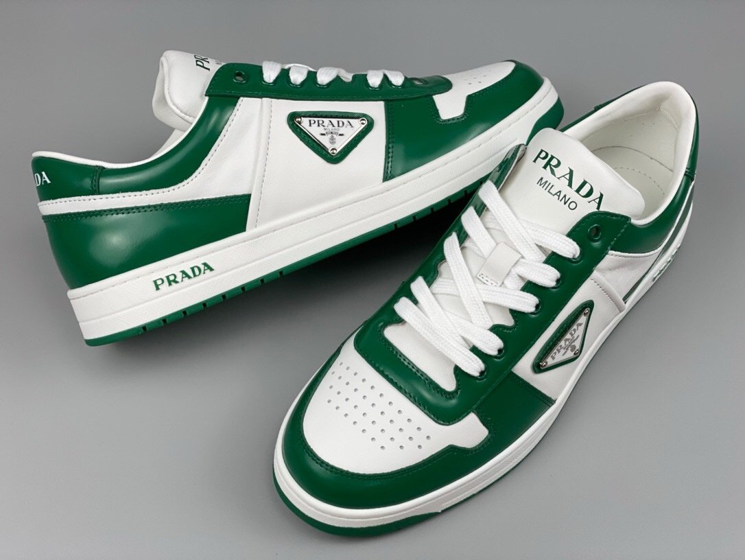 Prada Downtown Leather White Green Re-Nylon