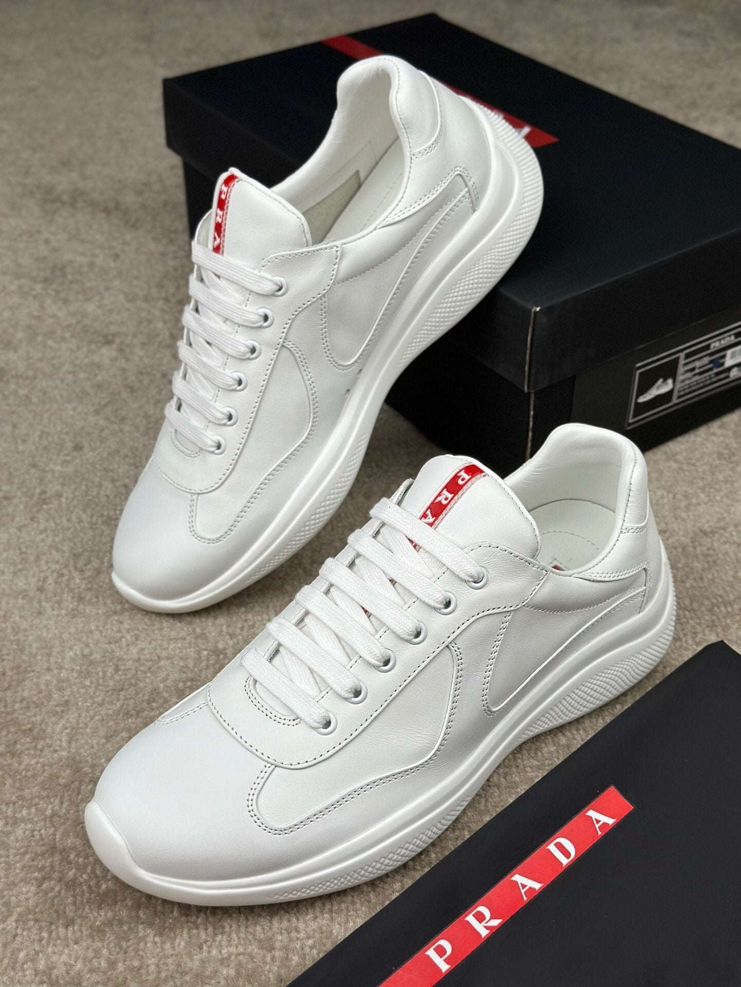 Prada Americas Cup Full Leather White Trainers
