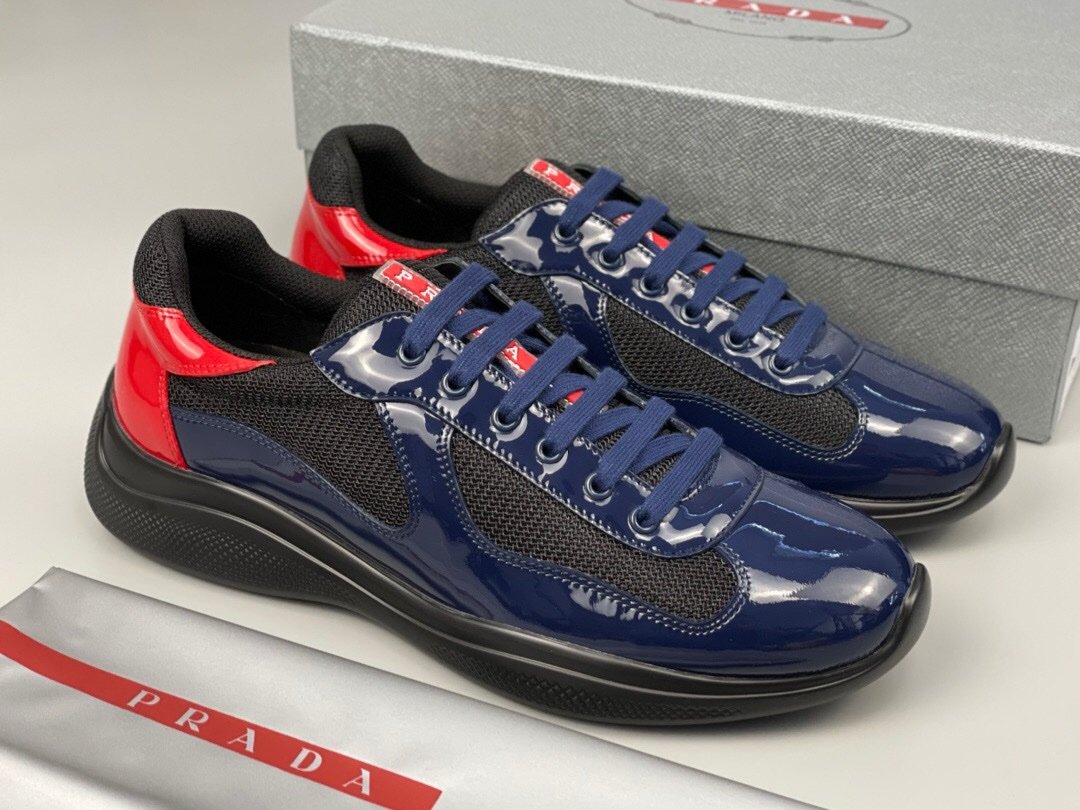 Prada Americas Cup Navy Black Red Patent Trainers
