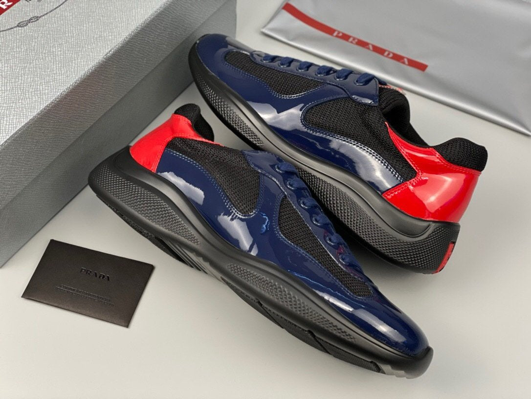 Prada Americas Cup Navy Black Red Patent Trainers