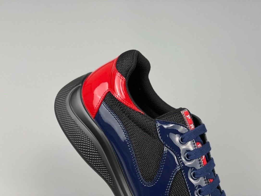 Prada Americas Cup Navy Black Red Patent Trainers