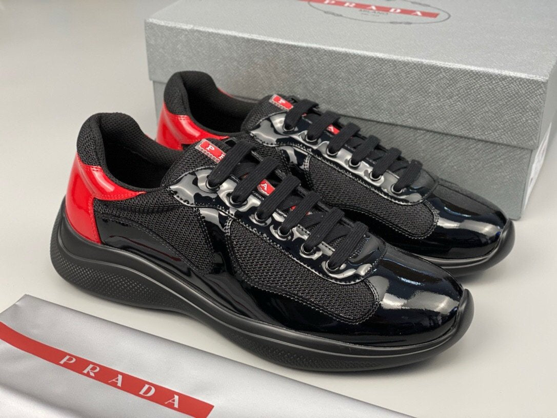 Prada Americas Cup  Black Red Patent Trainers