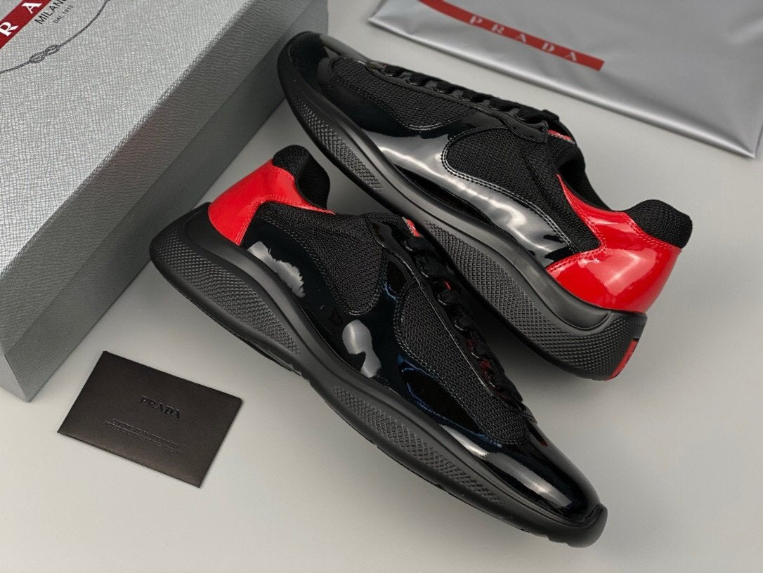 Prada Americas Cup  Black Red Patent Trainers