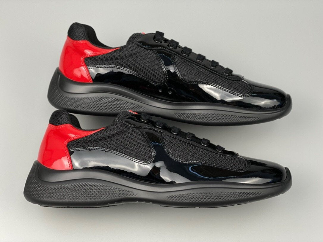 Prada Americas Cup  Black Red Patent Trainers