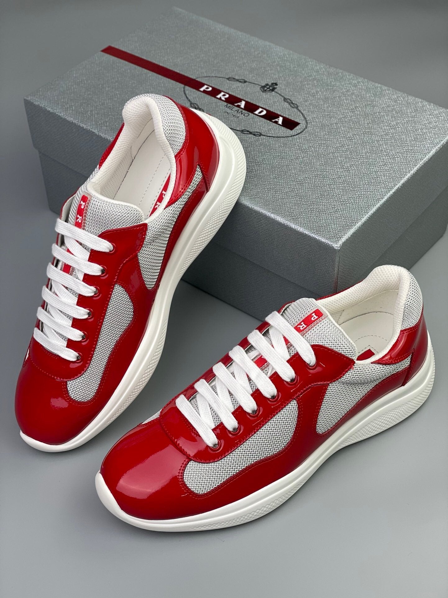 Prada Americas Cup Red Grey  Trainers