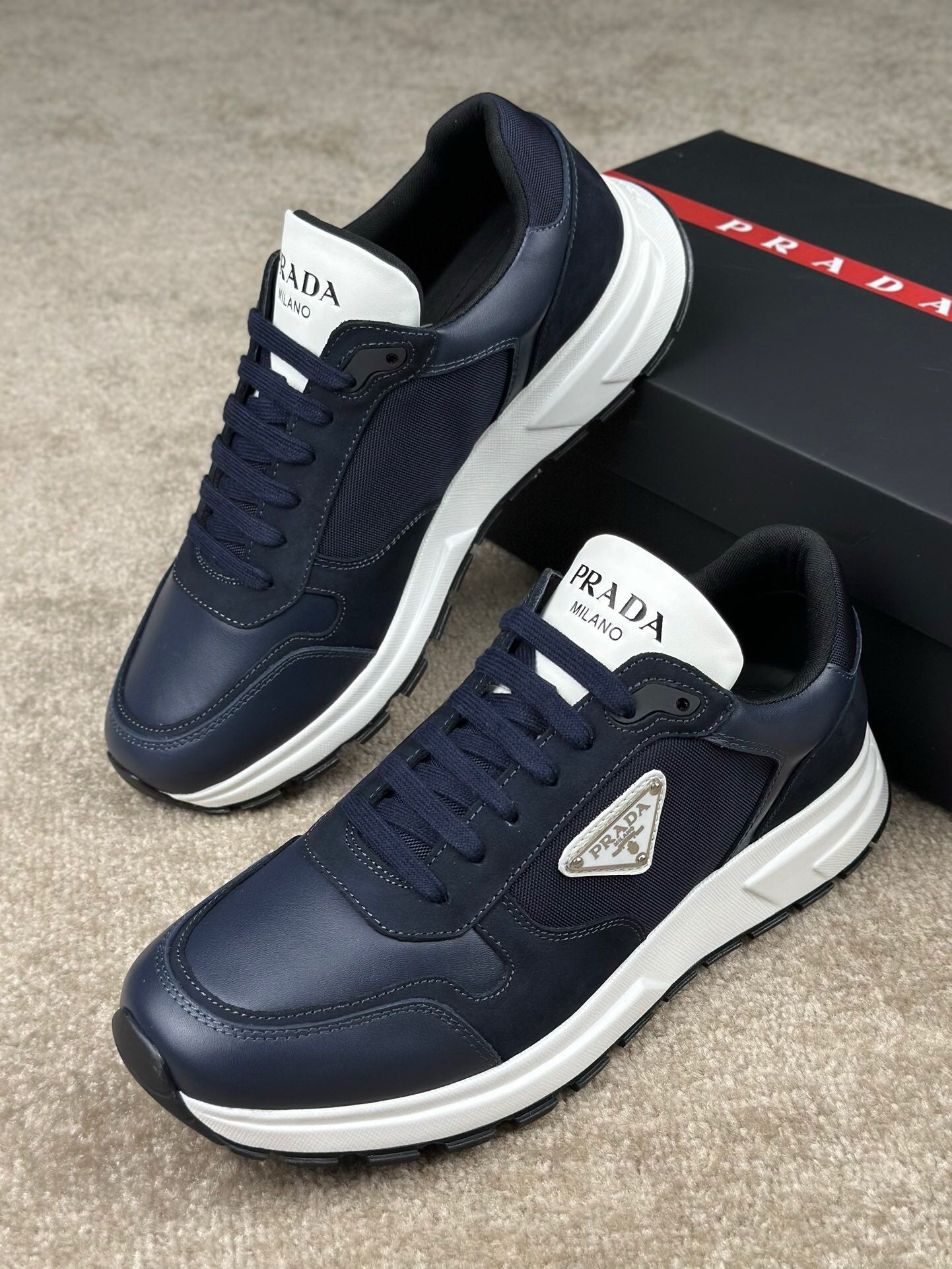 Prada Leather & Re-Nylon Navy White
