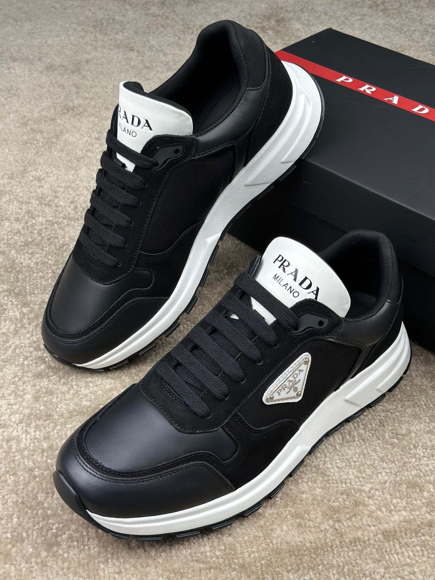 Prada Leather & Re-Nylon Black White