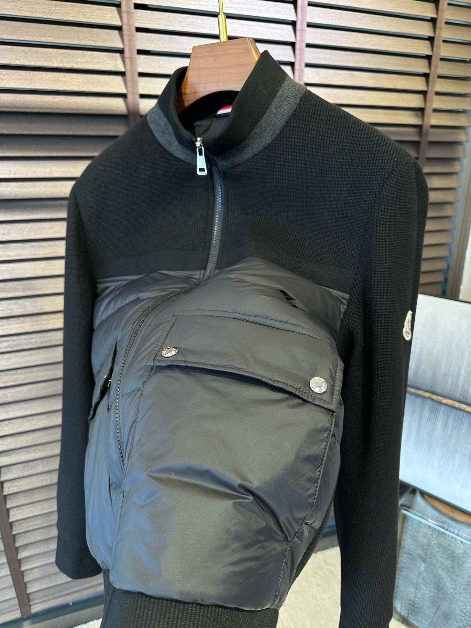 Moncler Knitted Padded Cardigan Jacket Black