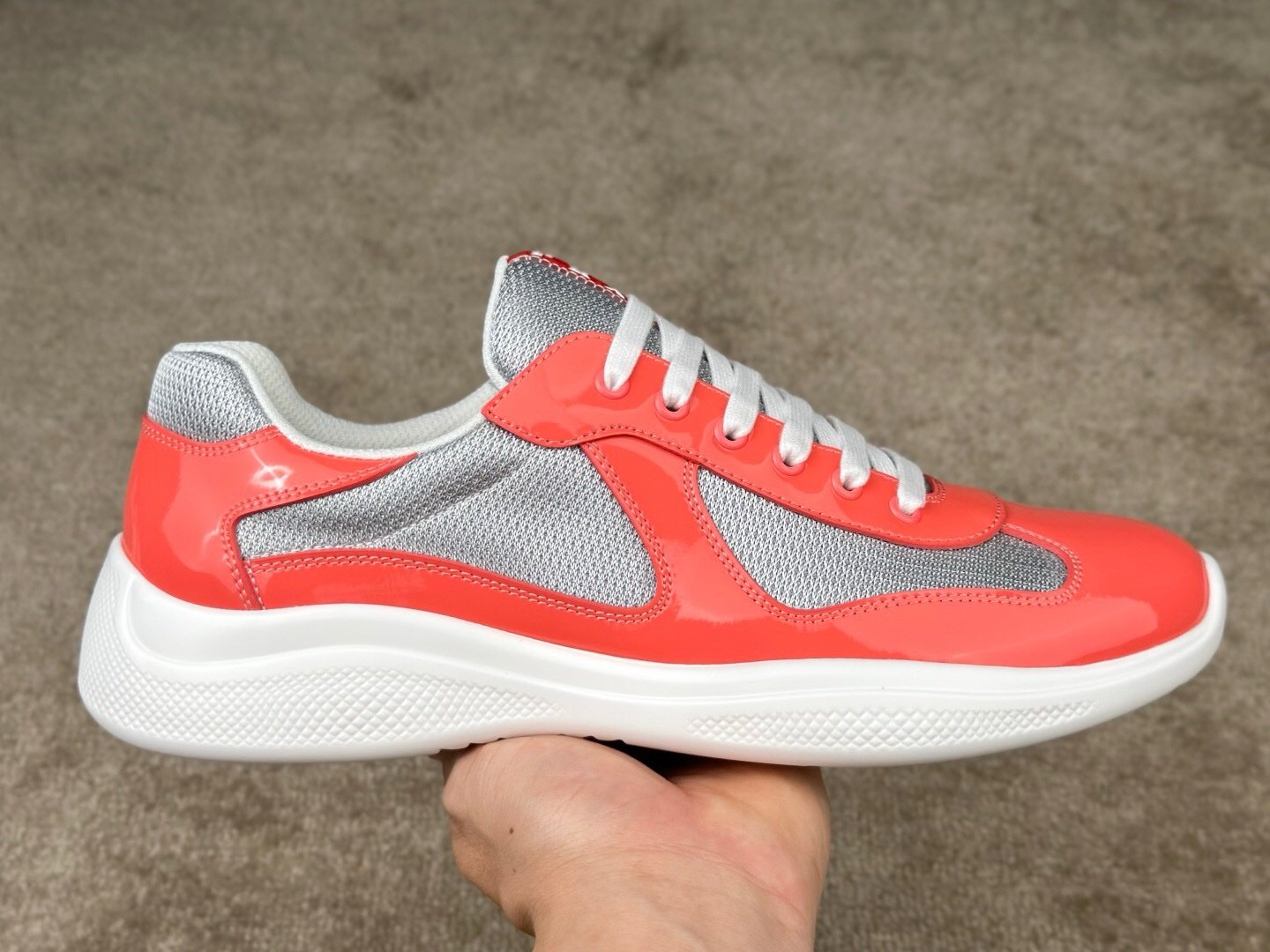 Prada Americas Cup Coral Silver Trainers