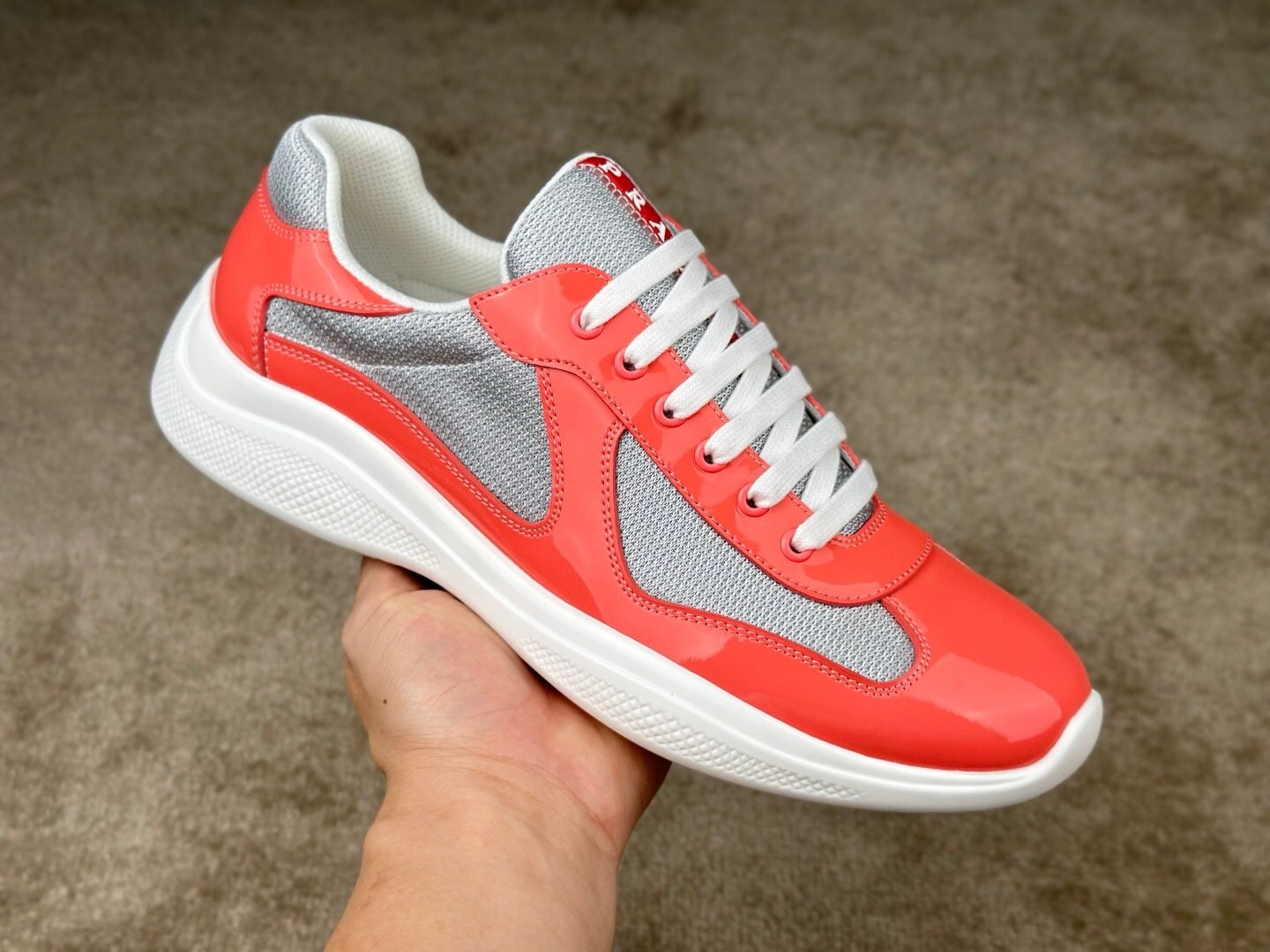 Prada Americas Cup Coral Silver Trainers