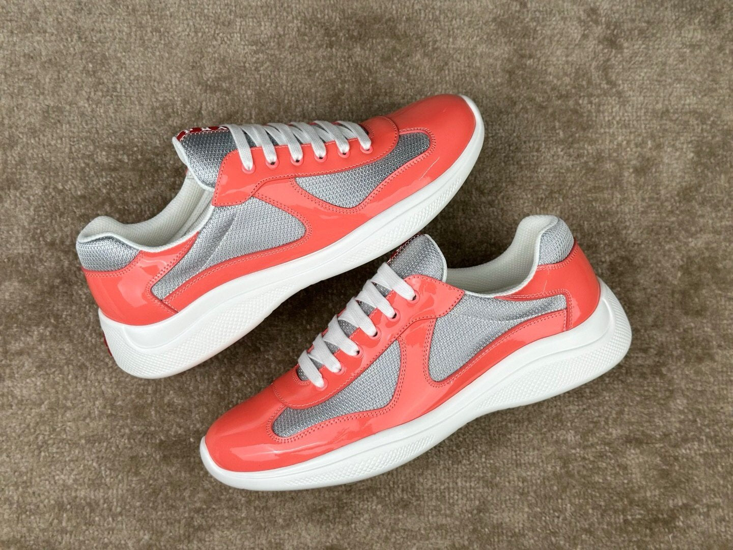 Prada Americas Cup Coral Silver Trainers