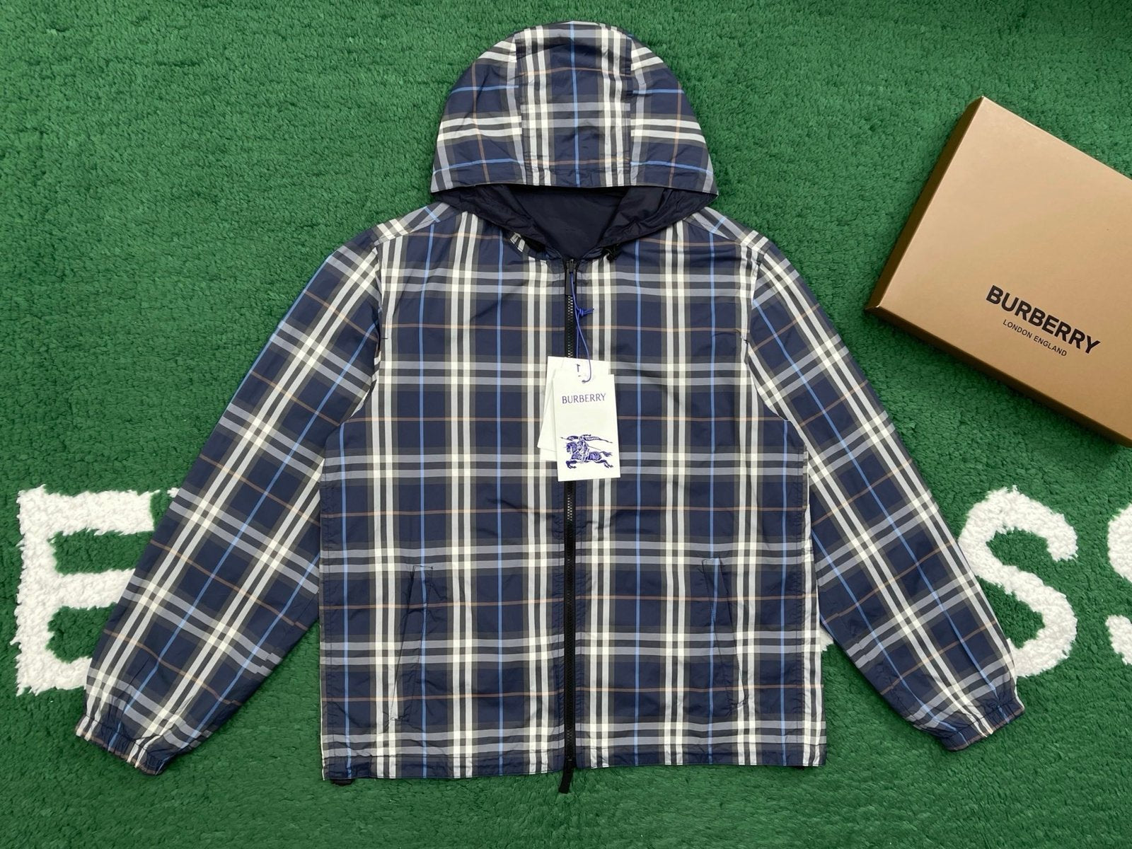 Burberry Dark Blue Polyester Reversible Windbreaker