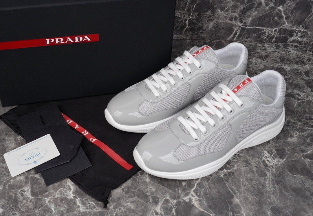 Prada Americas Cup Grey Patent Trainers