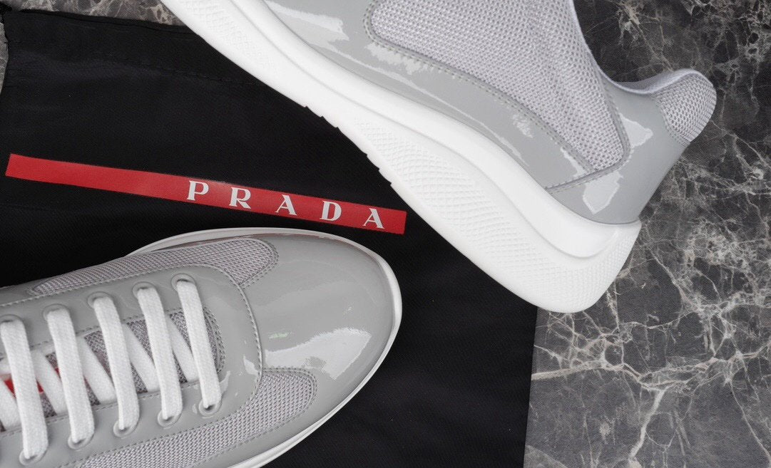 Prada Americas Cup Grey Patent Trainers