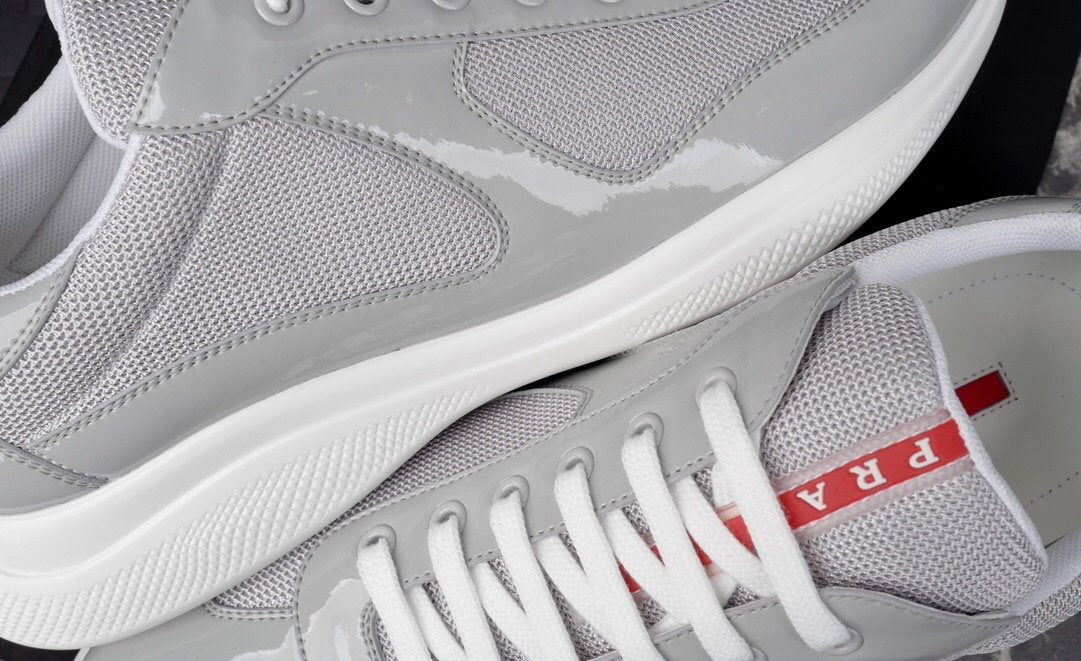 Prada Americas Cup Grey Patent Trainers
