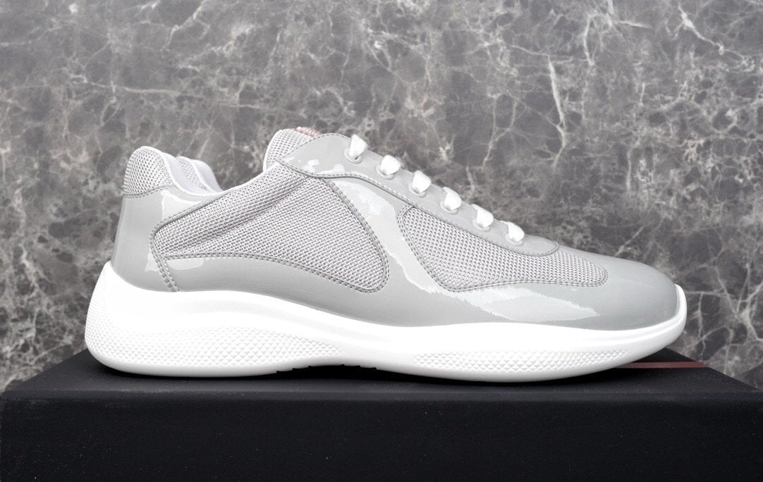 Prada Americas Cup Grey Patent Trainers
