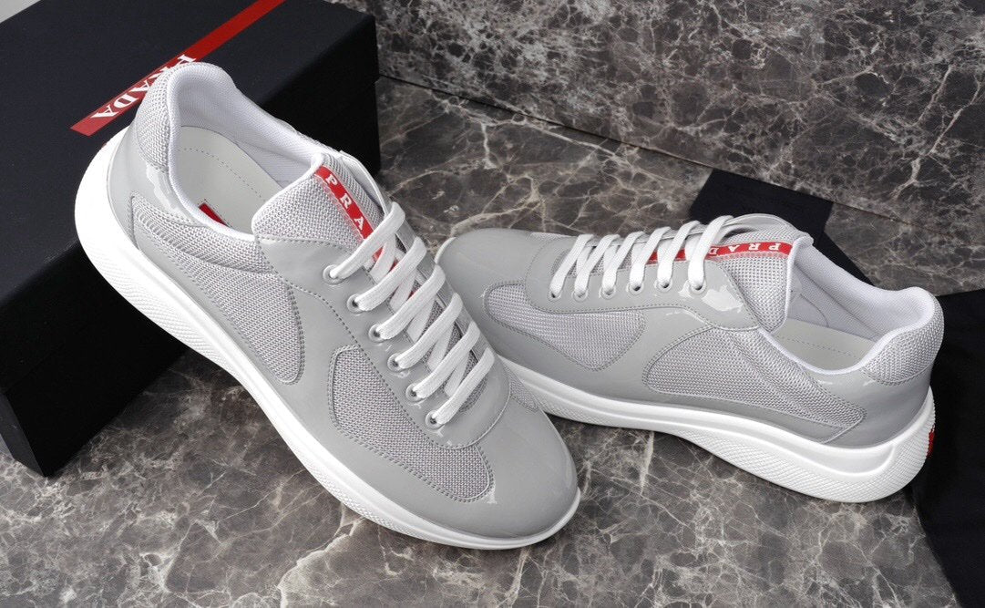 Prada Americas Cup Grey Patent Trainers