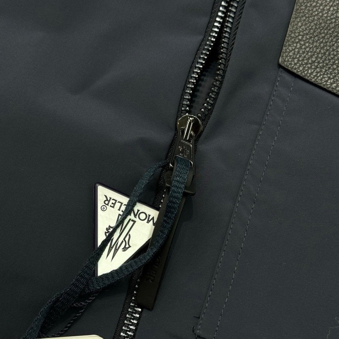 Moncler Navy Nohedes Leather Pocket Hooded Jacket