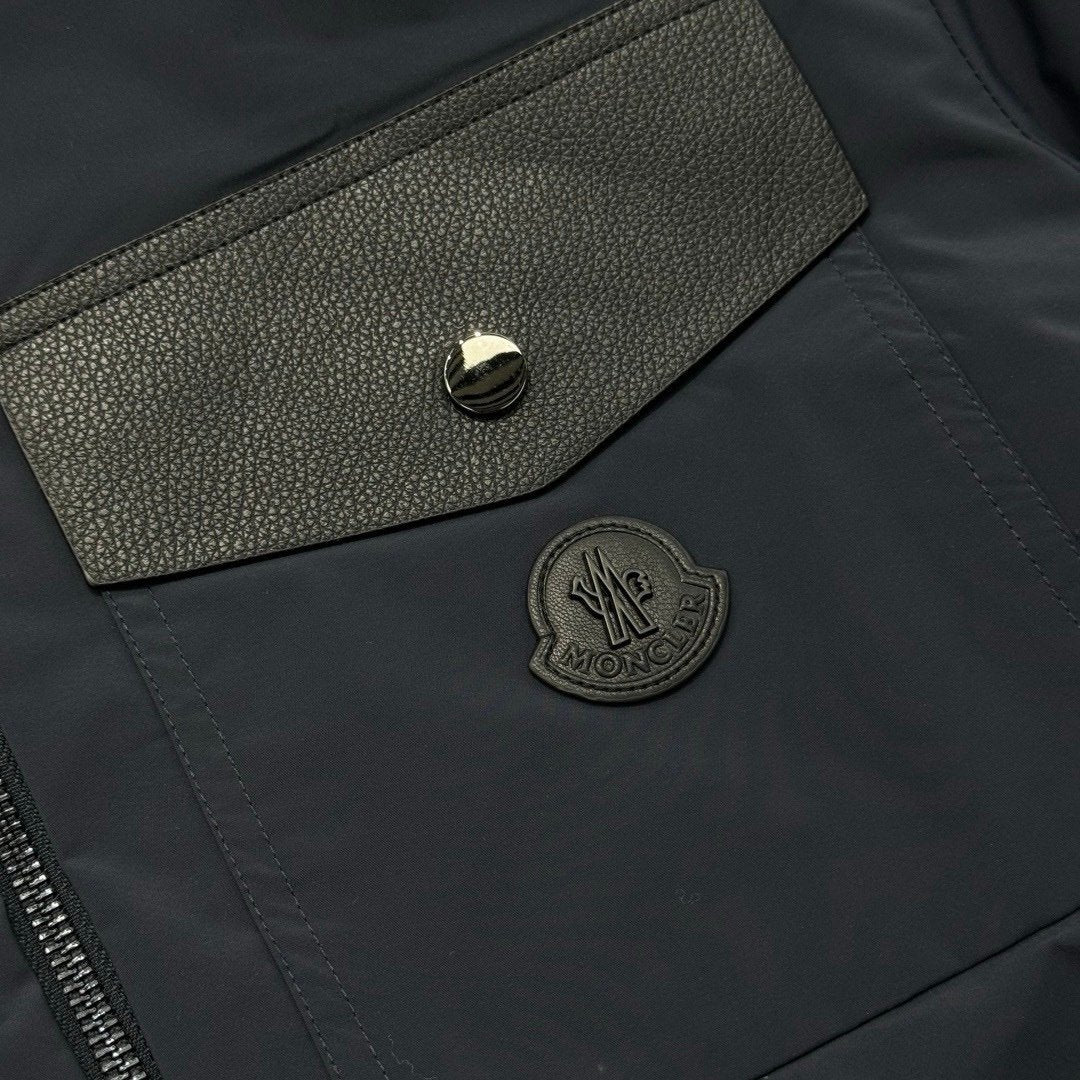 Moncler Navy Nohedes Leather Pocket Hooded Jacket