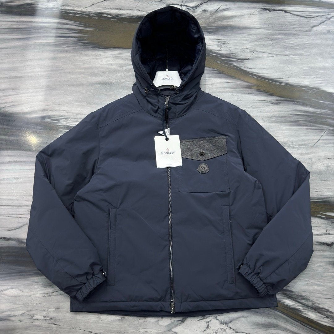 Moncler Navy Nohedes Leather Pocket Hooded Jacket