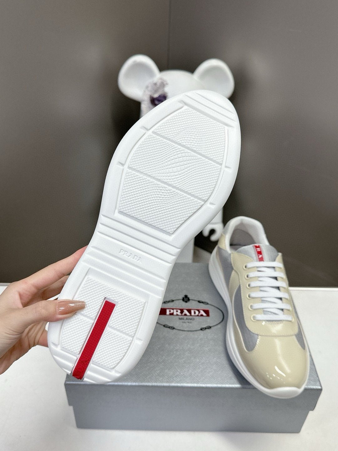 Prada Americas Cup Beige Grey Trainers