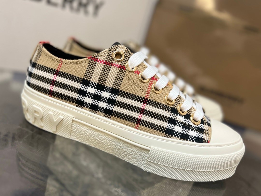 Burberry Check Cotton Sneakers Beige White