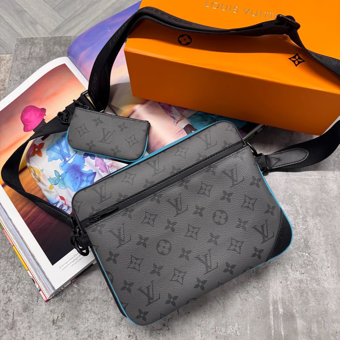 Louis Vuitton Trio Messenger Bag Grey Blue