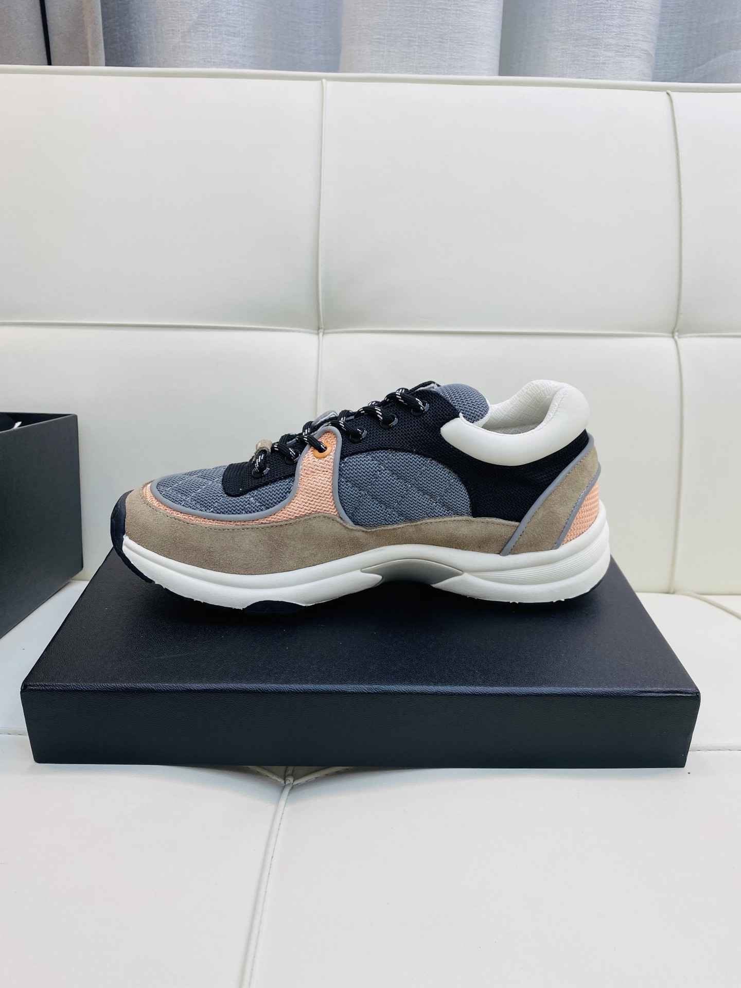 Chanel Low Top CC Trainer Grey Pink Suede