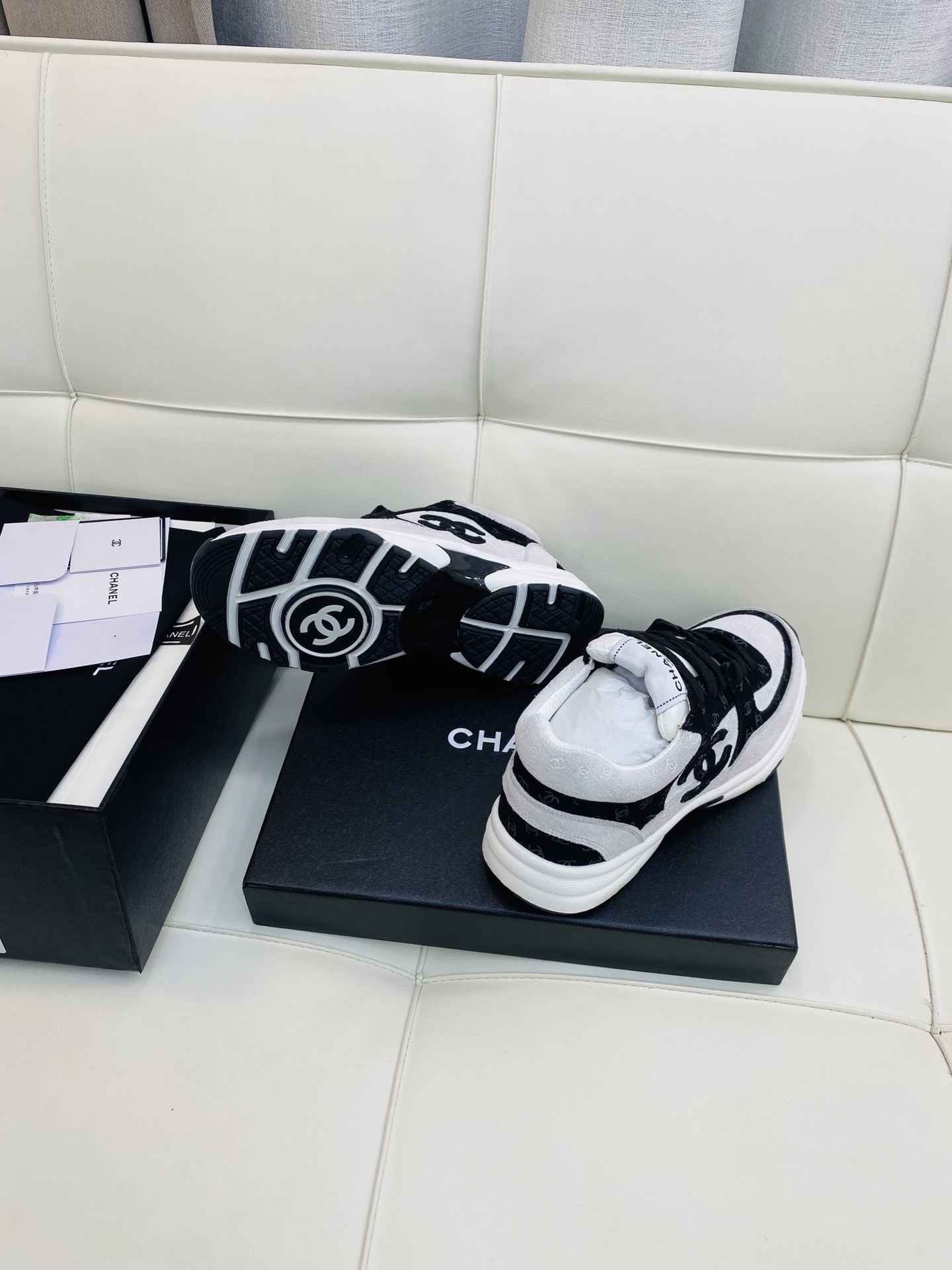 Chanel Low Top CC Trainer White Black Suede