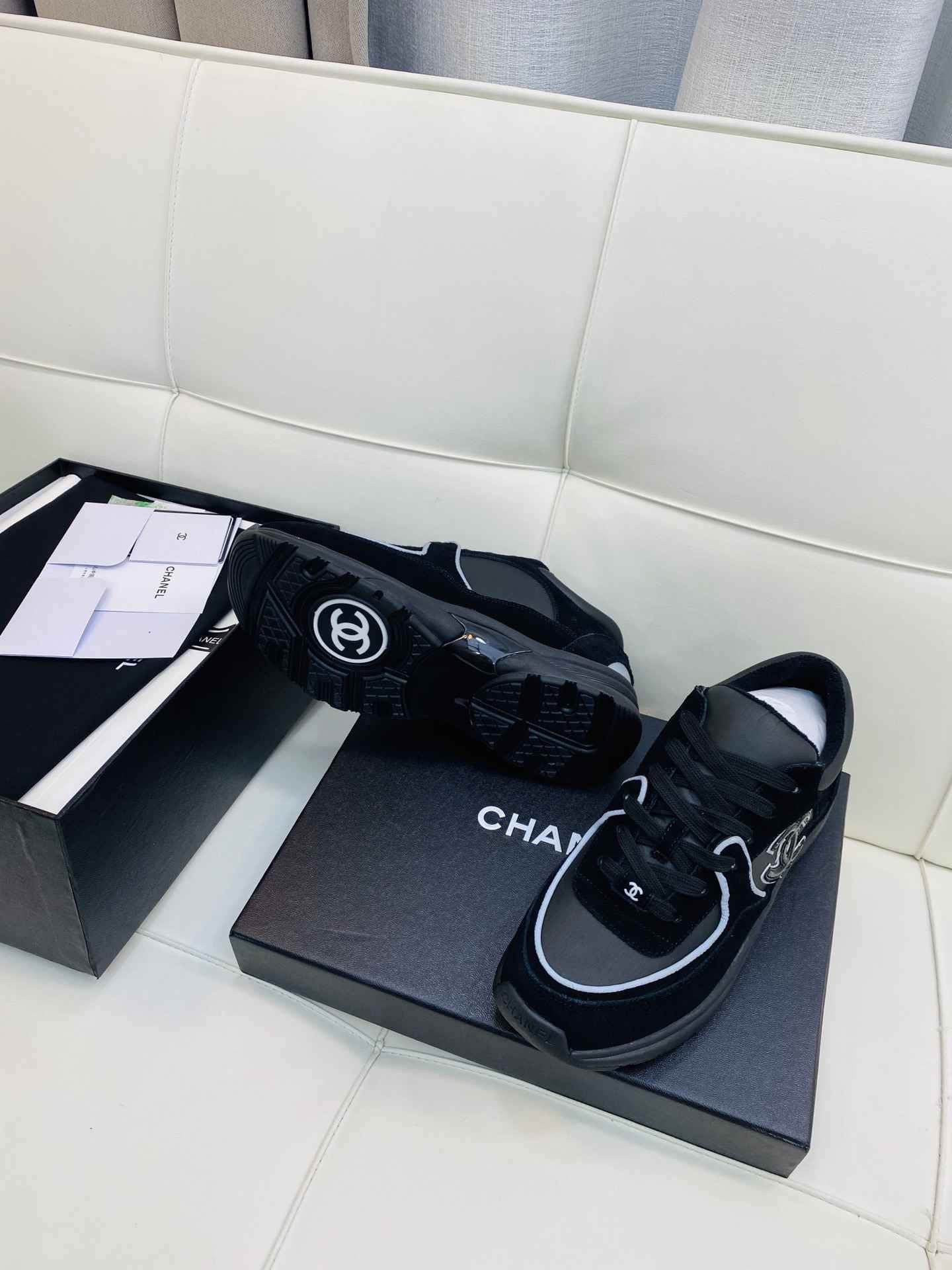 Chanel Low Top CC Trainer Black Reflectihe