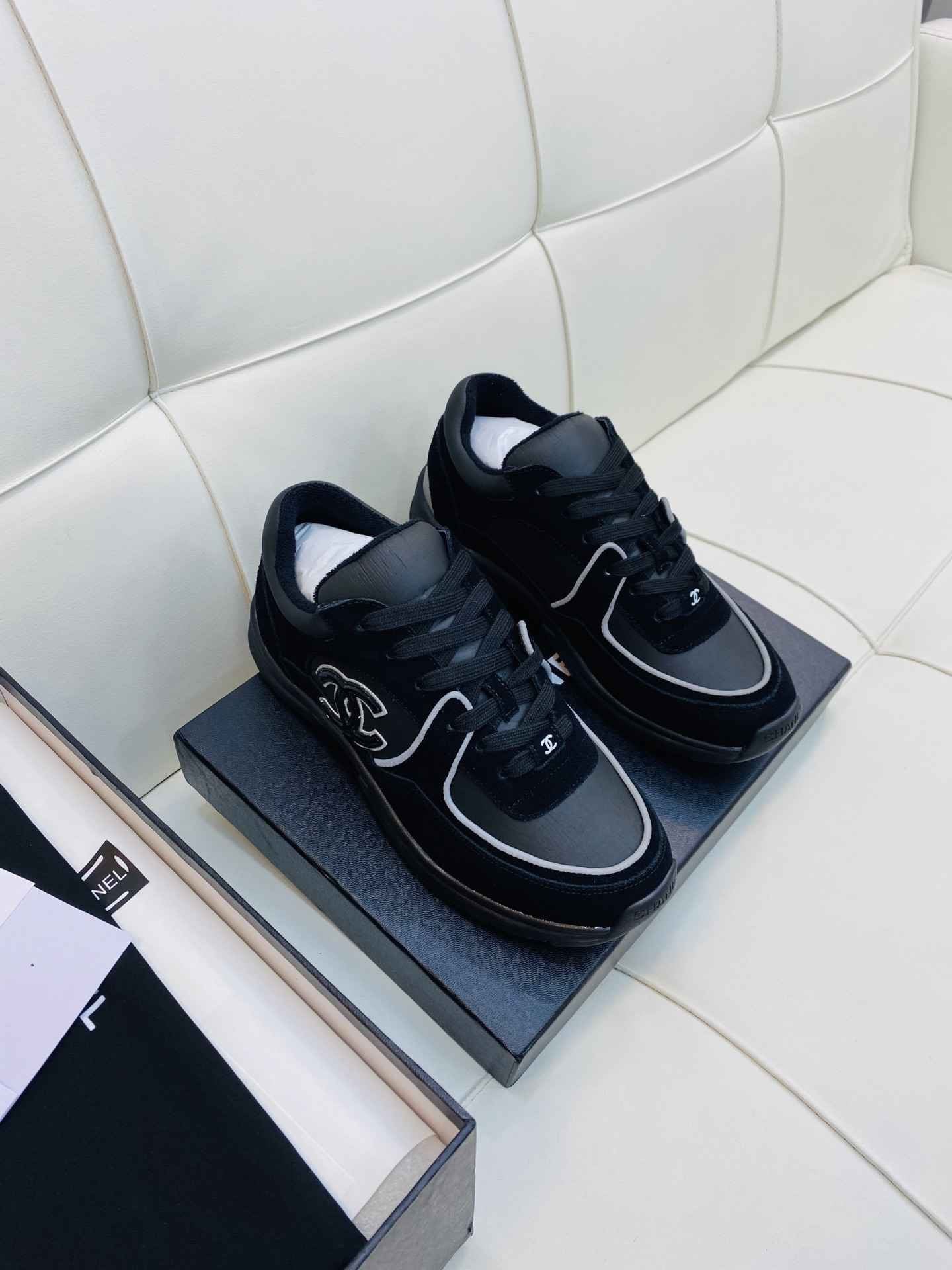 Chanel Low Top CC Trainer Black Reflectihe
