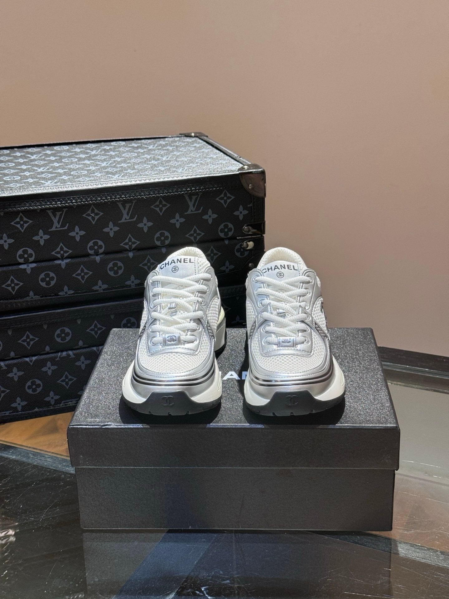 Chanel Low Top CC Trainer White Silver