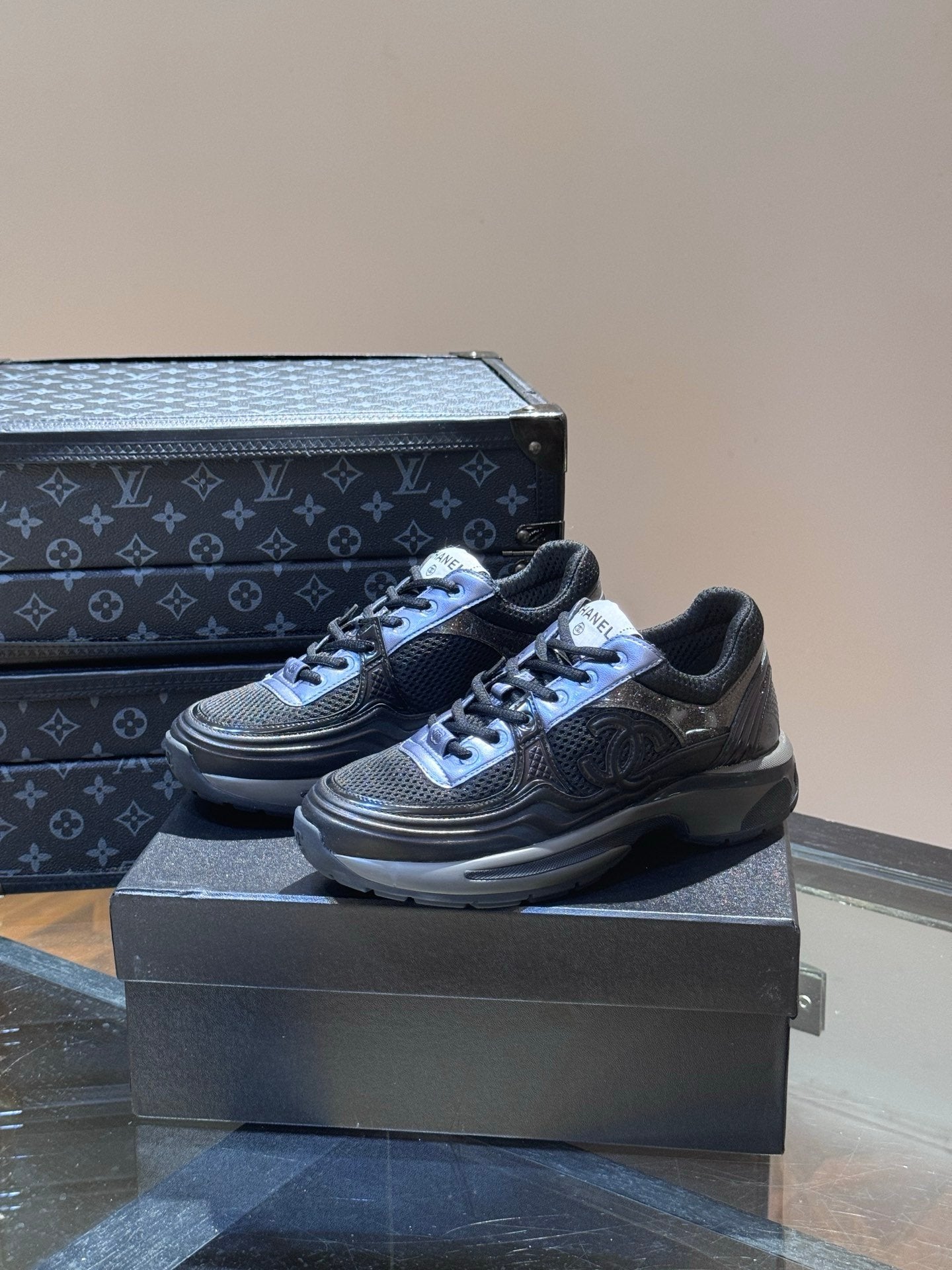 Chanel Low Top CC Trainer Black Blue