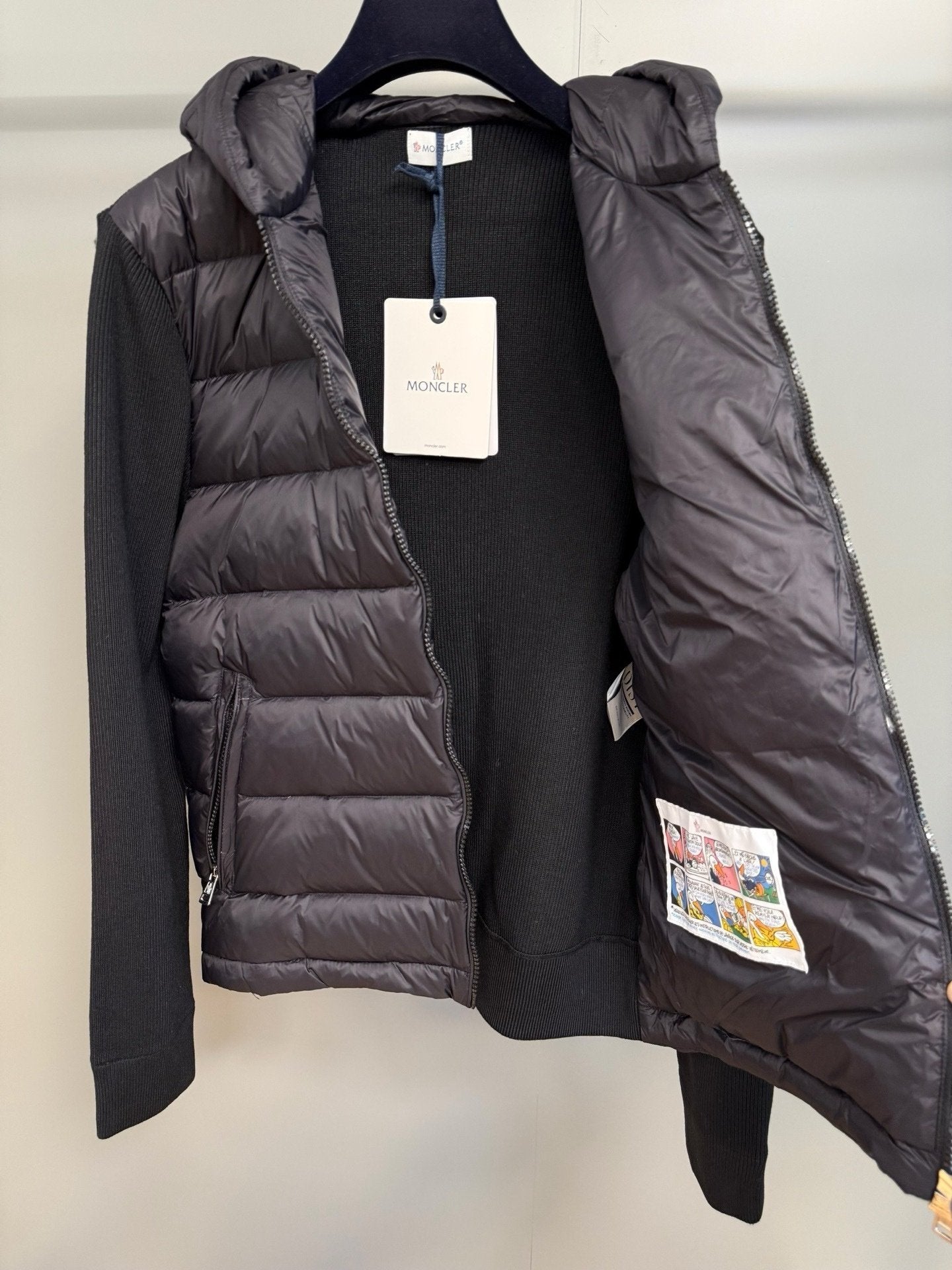 Moncler Padded Wool Knit Zip Up Jacket In Black