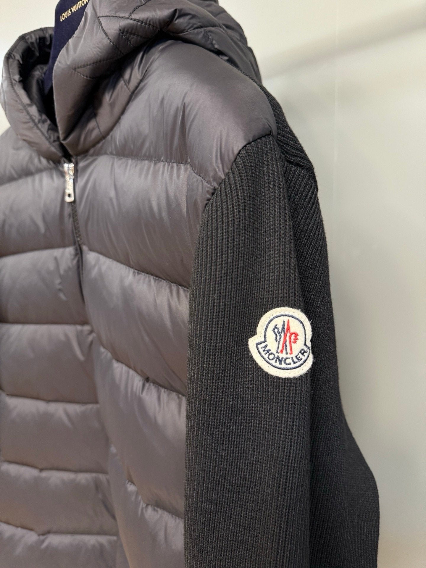 Moncler Padded Wool Knit Zip Up Jacket In Black