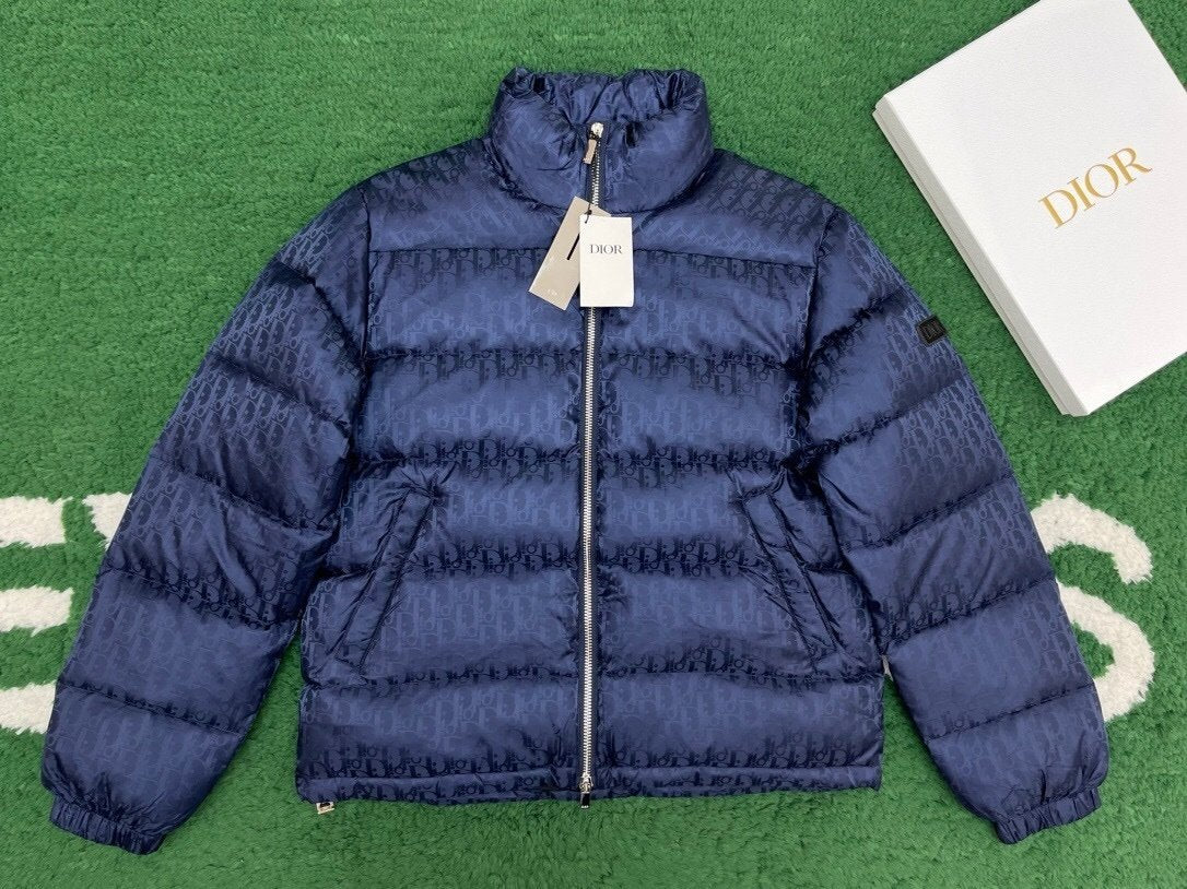Dior Oblique Down Jacket Navy Blue Technical Jacquard