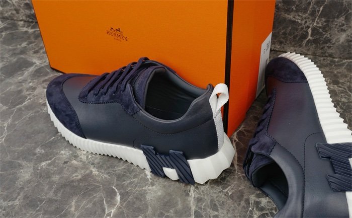 Hermes Bouncing Sneaker Navy Leather Orange