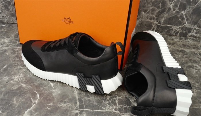 Hermes Bouncing Sneaker Black Leather White