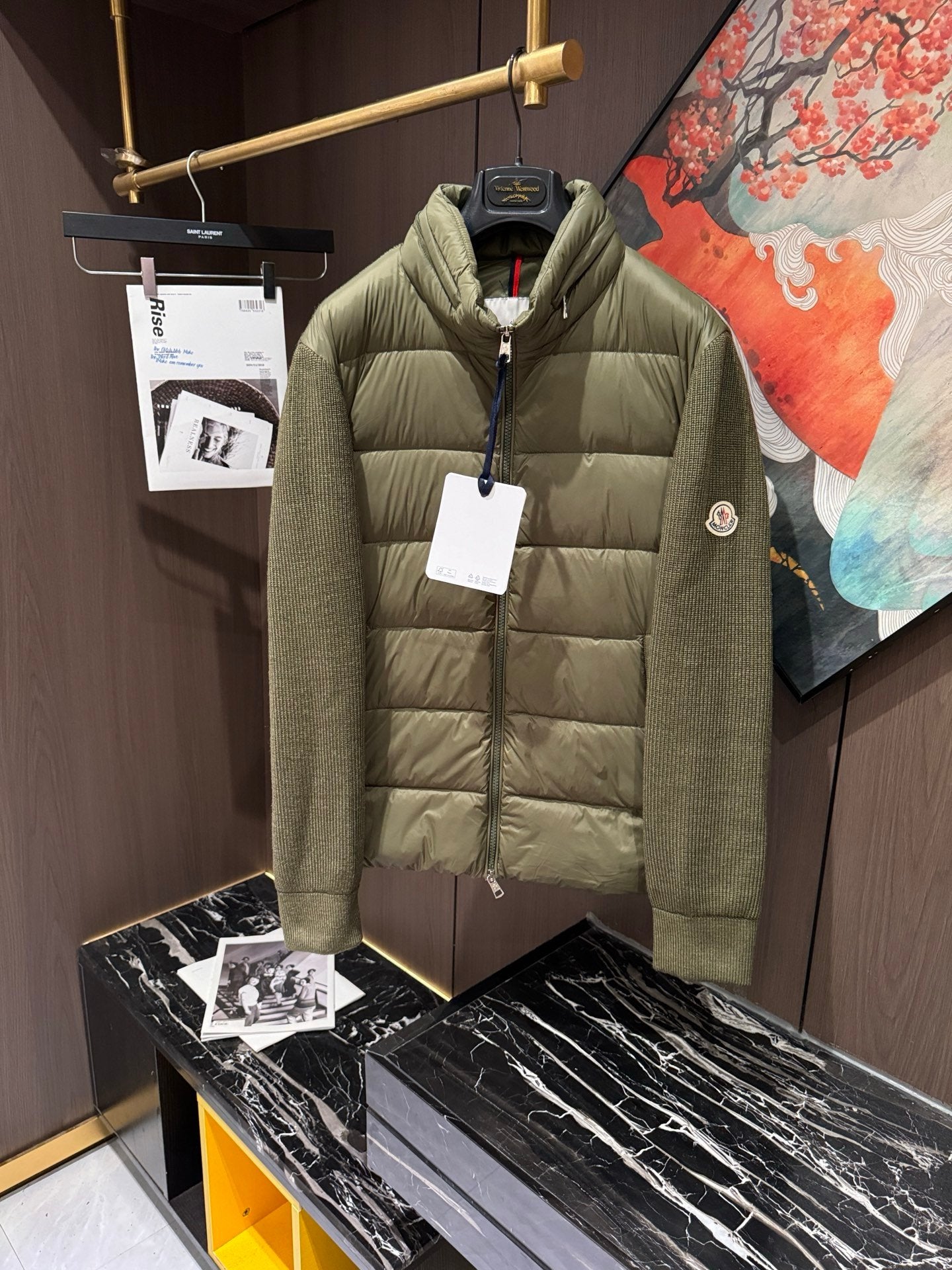 Moncler Quilted Shell And Wool Jacket In Green