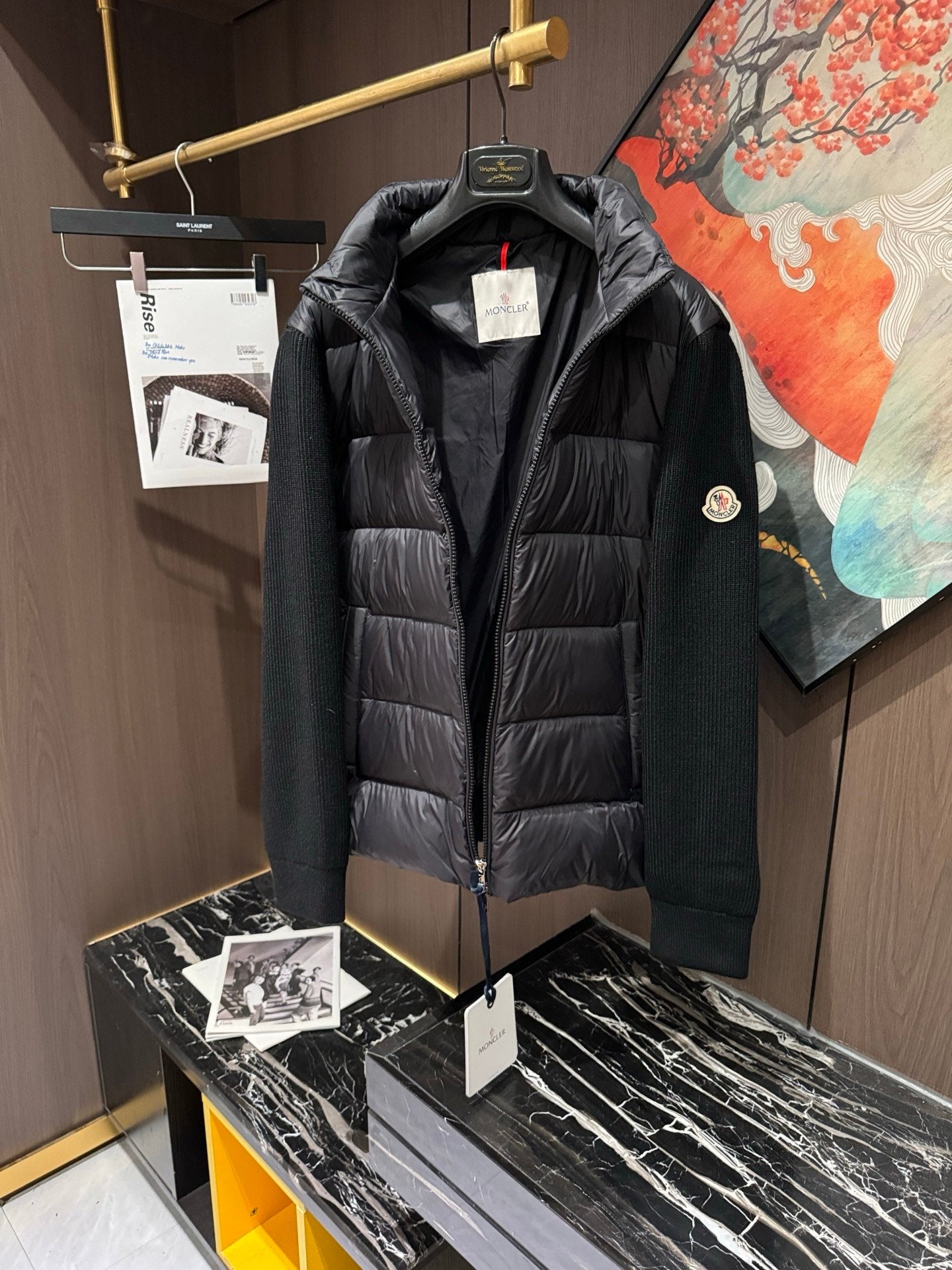 Moncler Quilted Shell And Wool Jacket In Black