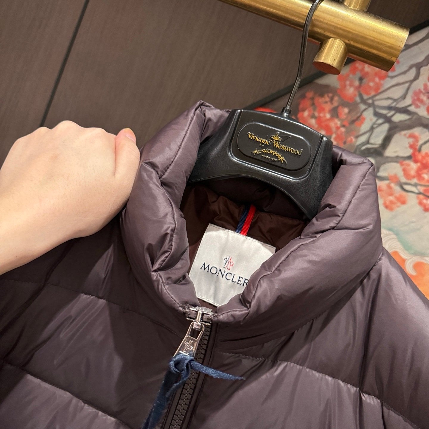 Moncler Padded Cotton Cardigan In Brown