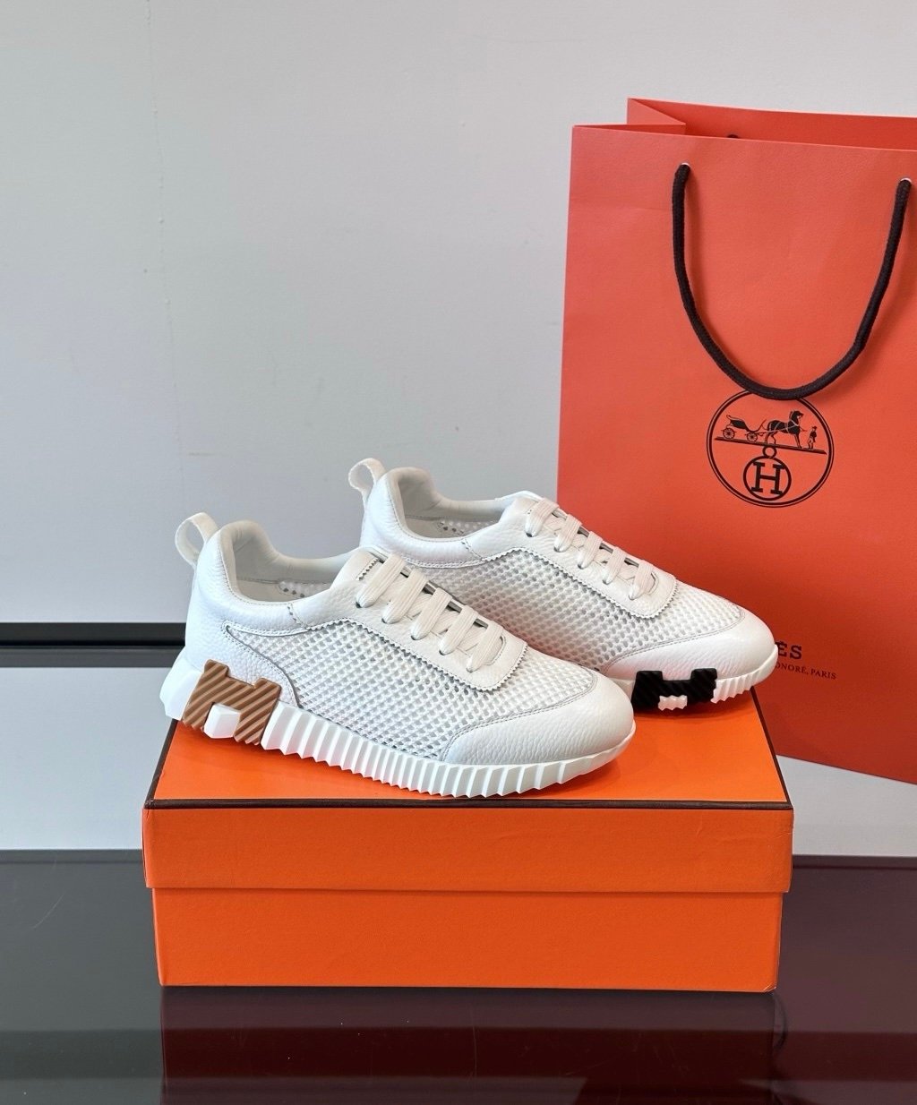 Hermes Bouncing Sneaker White Brown