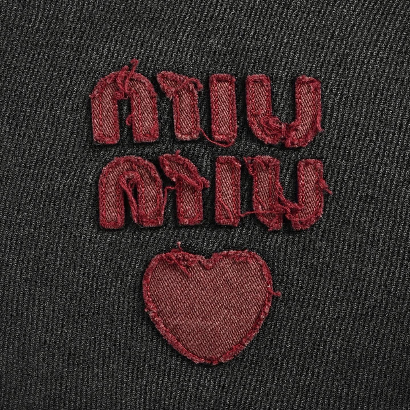 Miu Miu Red Heart Logo Hoodie In Dark Grey